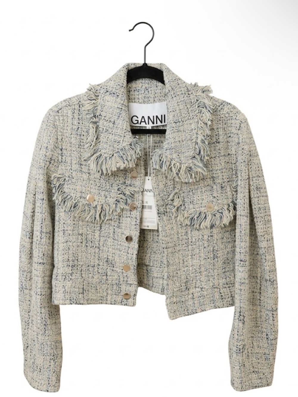 Ganni Tweed Fringe Cropped bomber jacket